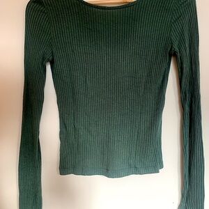 Eve Gravel Green Ribbed Long Sleeve Top